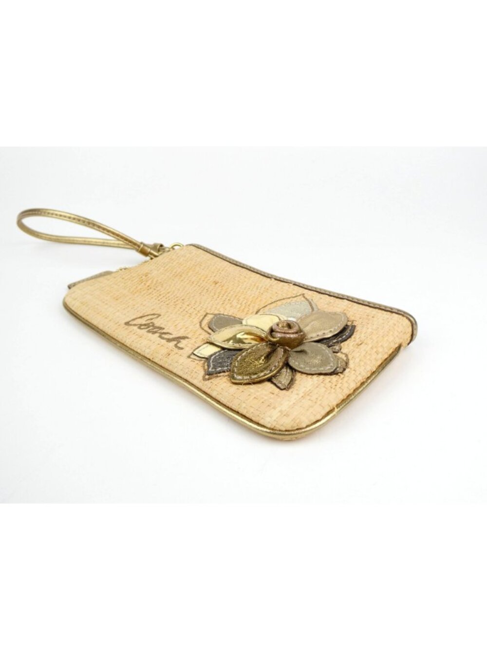 Coach Vintage Woven Straw Floral Applique Wristlet - Picture 4 of 12